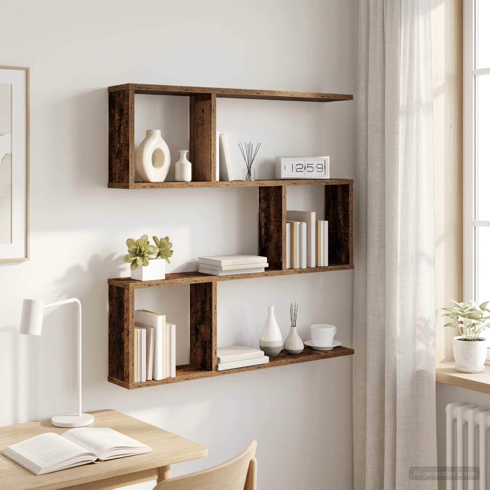 Væghylde i gammelt træ 80 x 12 x 79,5 cm i konstrueret træ billede