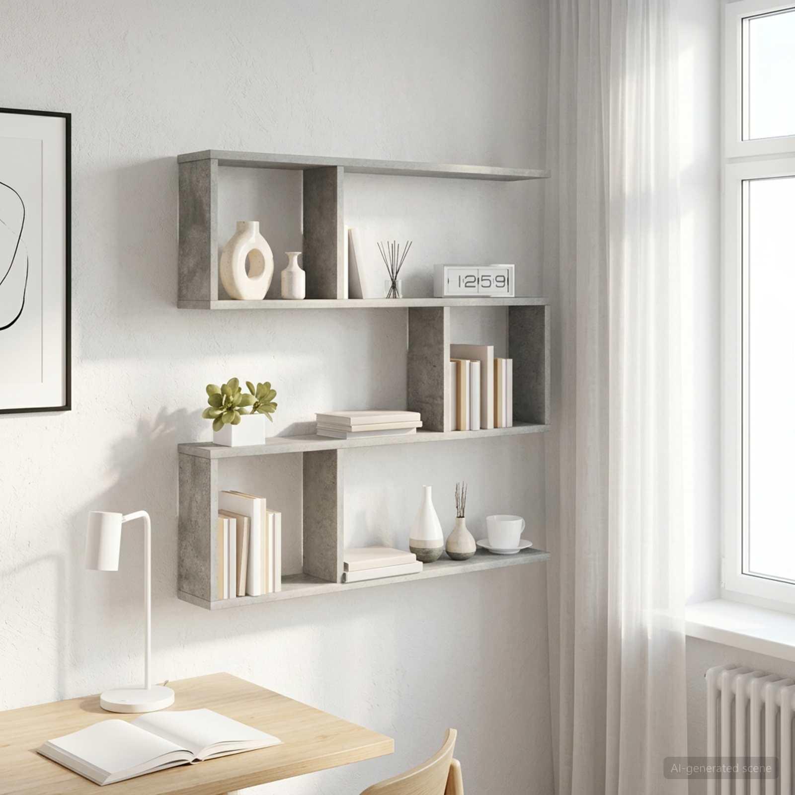 Væghylde betongrå 80 x 12 x 79,5 cm i konstrueret træ billede
