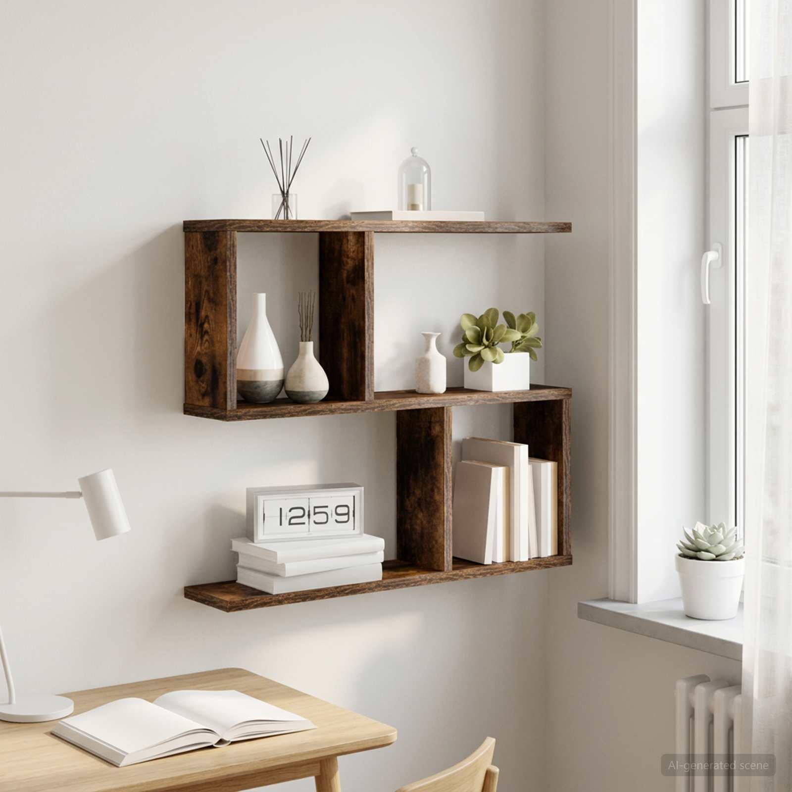 Væghylde i røget eg 60 x 12 x 50,5 cm i konstrueret træ billede
