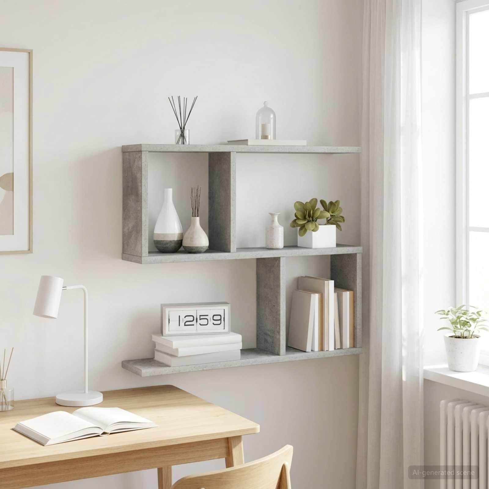 Væghylde betongrå 60 x 12 x 50,5 cm i konstrueret træ billede