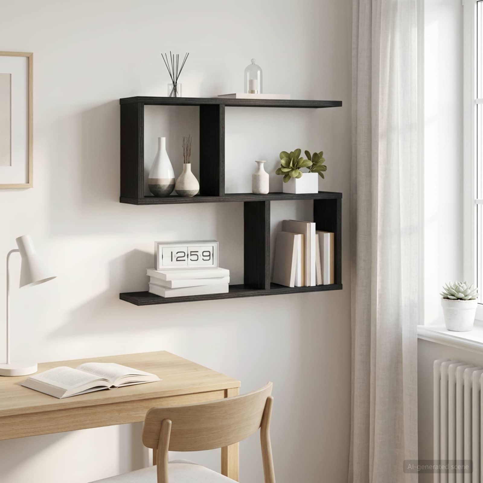 Væghylde i sort eg 60 x 12 x 50,5 cm i konstrueret træ