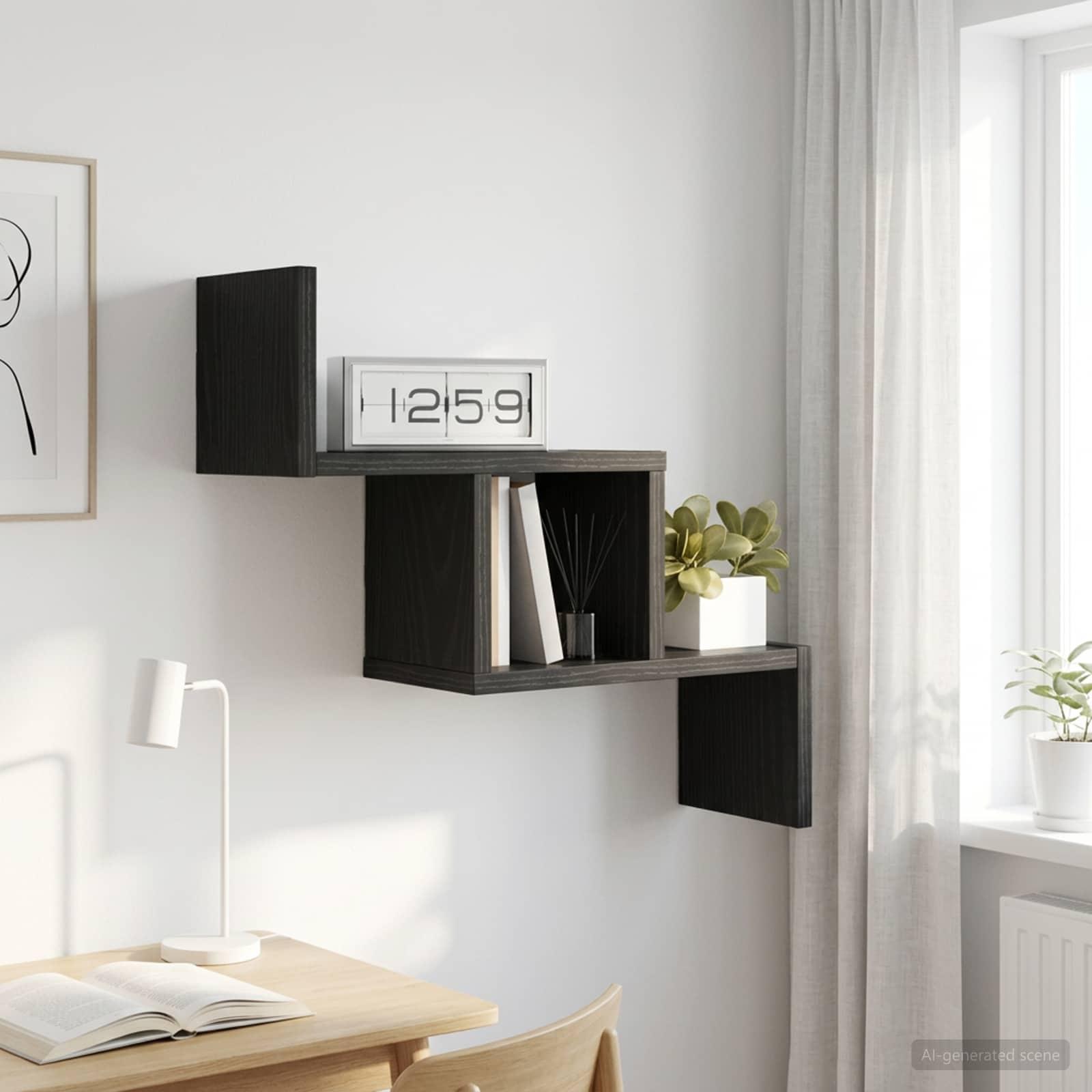 Væghylde i sort eg 48 x 15 x 42 cm - moderne væghylde i konstrueret træ
