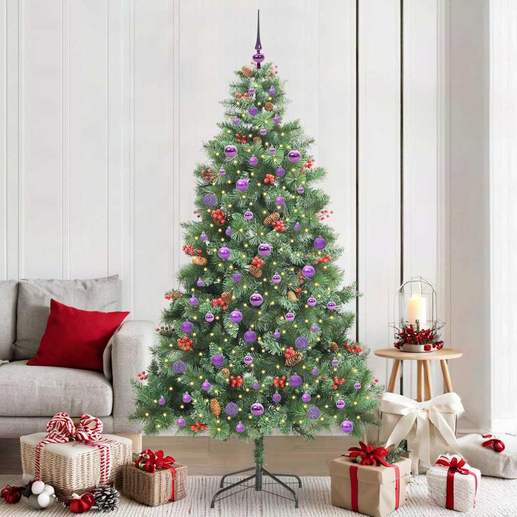 Kunstigt juletræ med LED-strimmellys 210 cm grøn PVC og metal