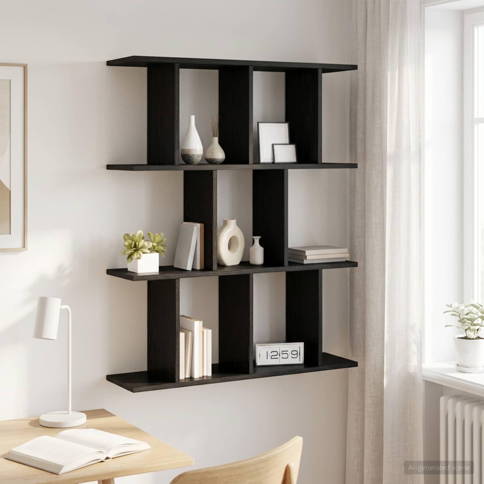 Væghylde i sort eg 102 x 20 x 96 cm i konstrueret træ