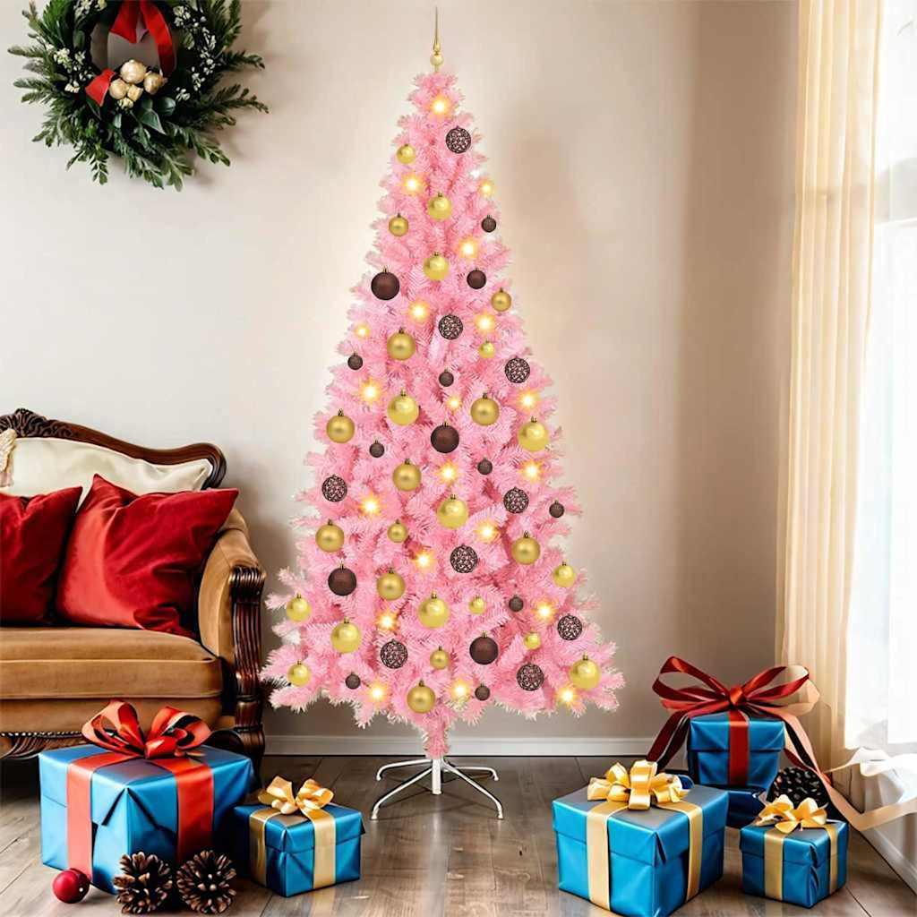 Lyserød juletræ 180 cm i PVC med LED-lys billede