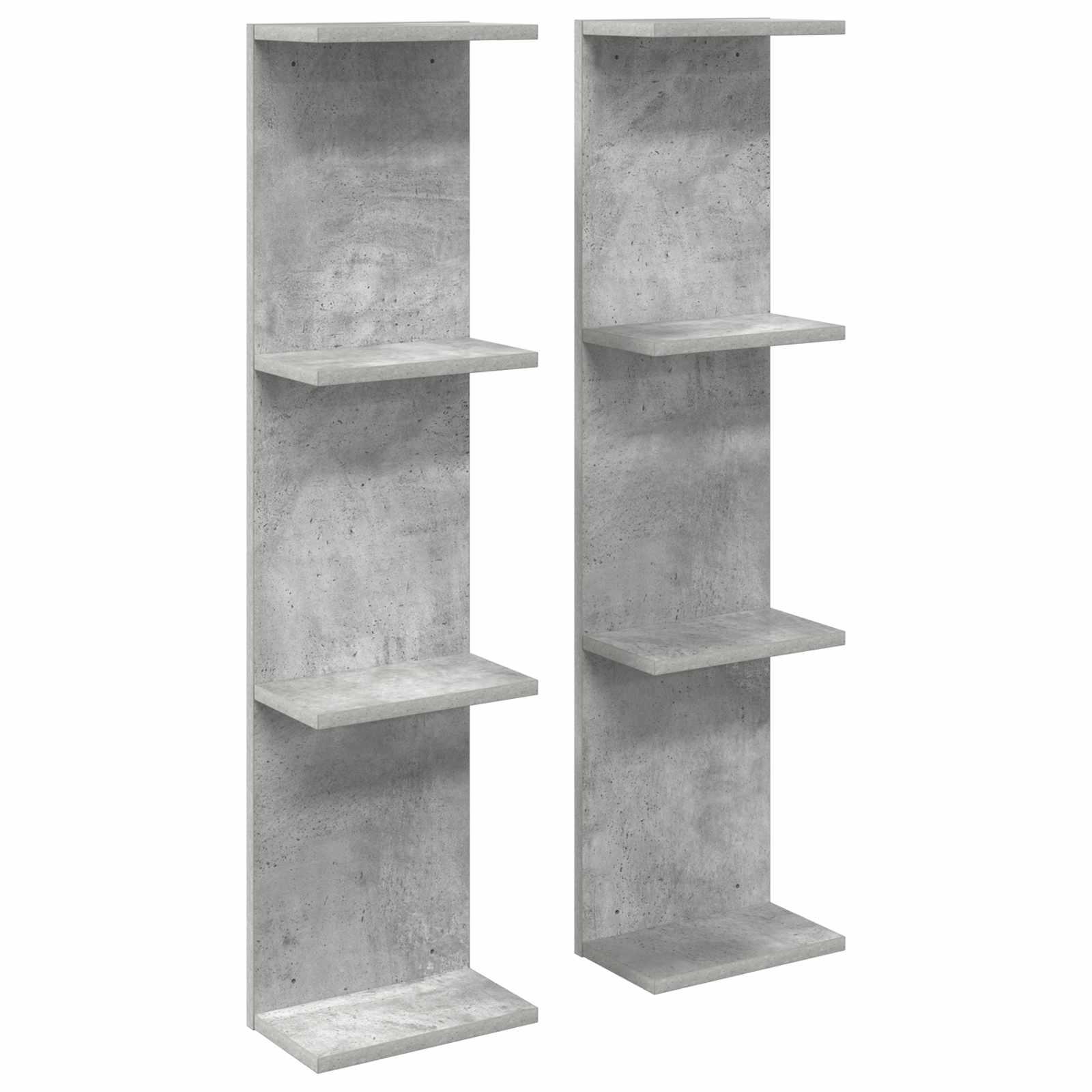 Væghylde 2 stk betongrå 22 x 15 x 100 cm i konstrueret træ billede