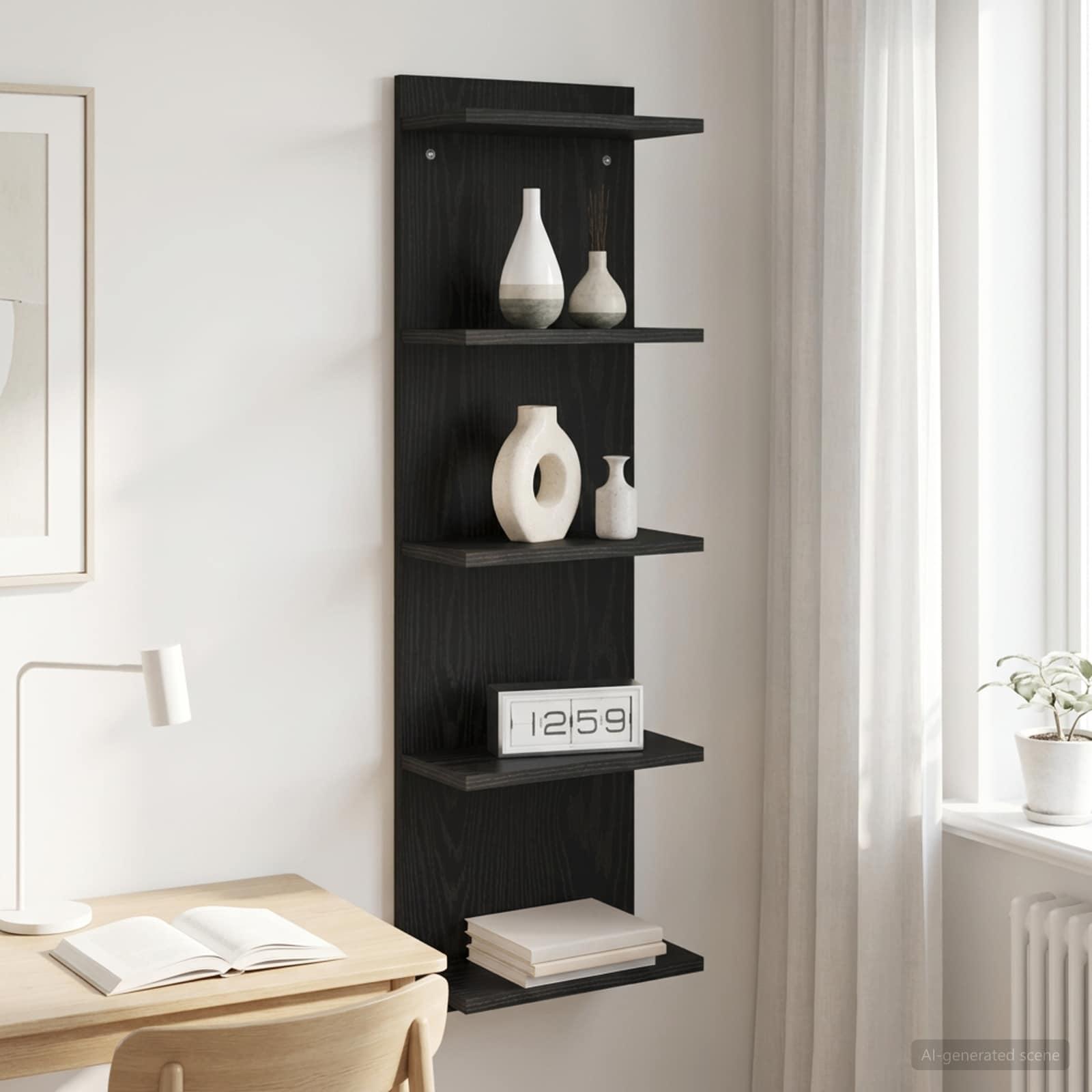 Væghylde i sort eg 30 x 15 x 100 cm i konstrueret træ billede