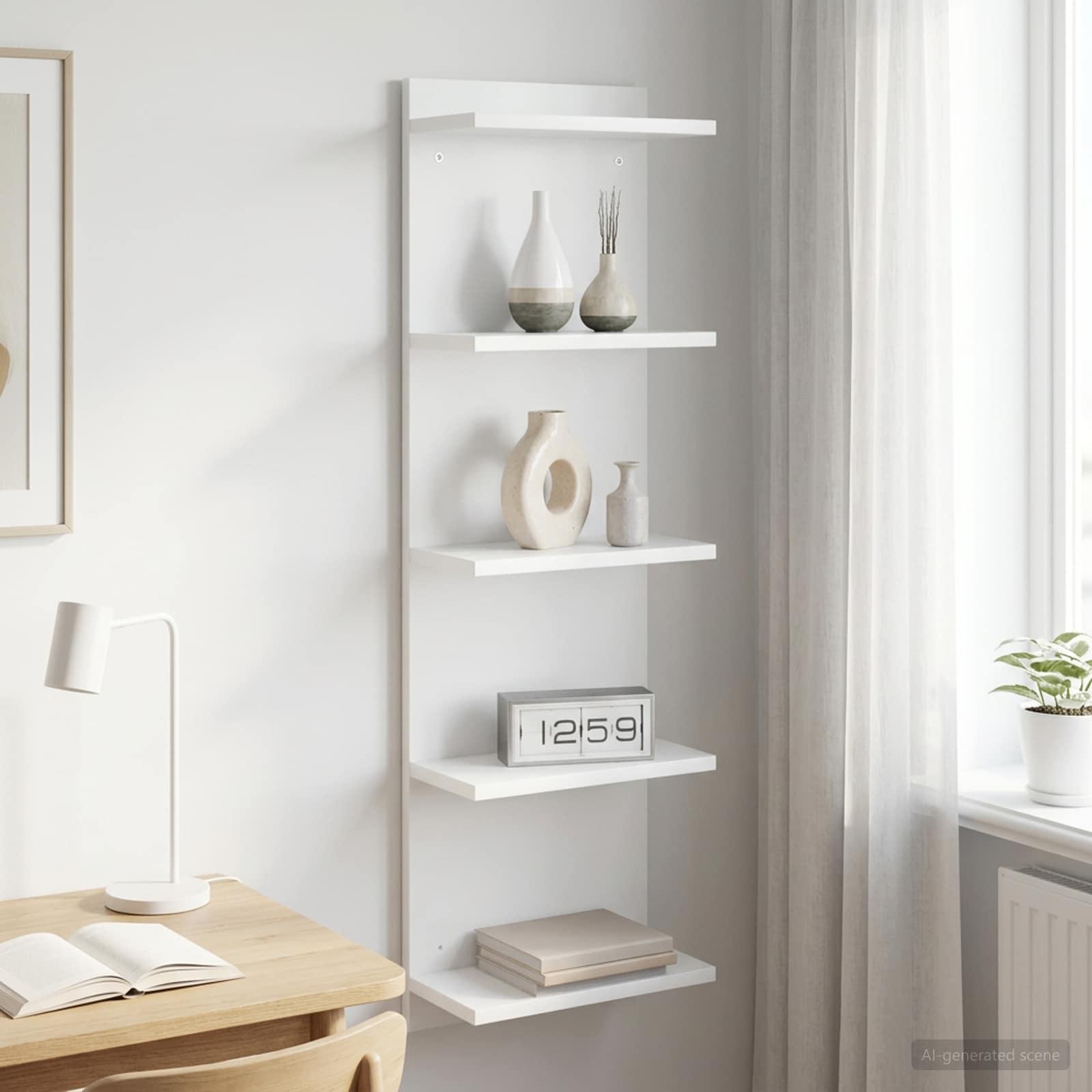 Væghylde i hvid 30 x 15 x 100 cm - væghængt hylde i konstrueret træ billede