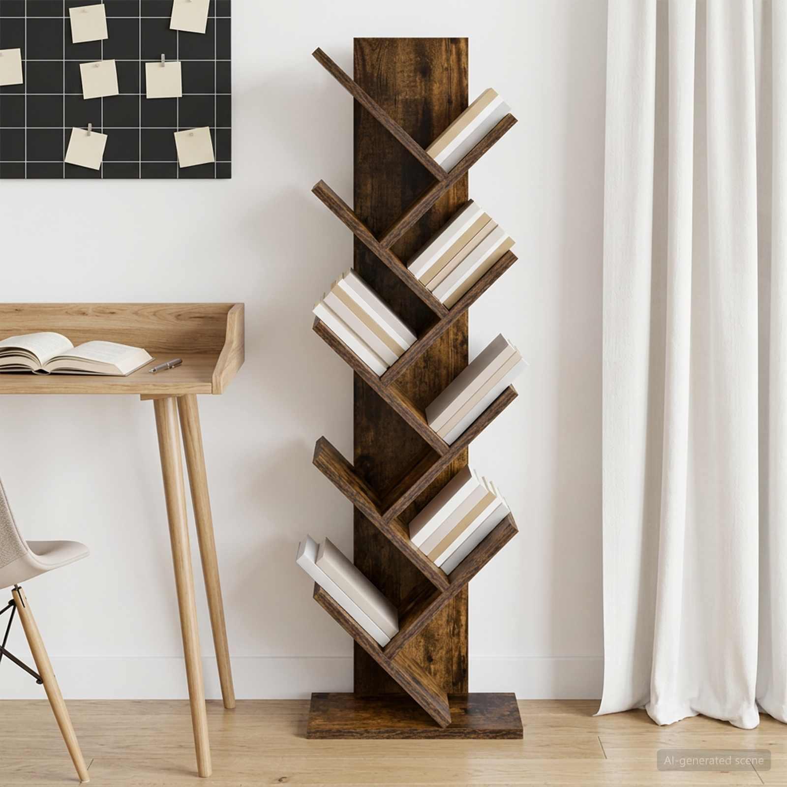 Træ bogreol med 6 hylder 30 x 18 x 100 cm i røget eg billede