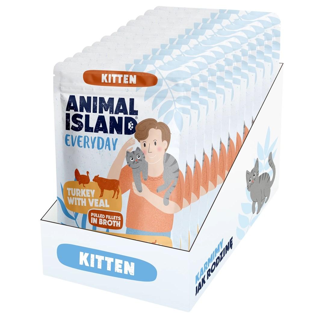 ANIMAL ISLAND Everyday Kitten kalkun med kalv vådfoder til killing 12 x 85 g