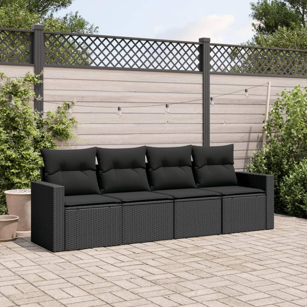 Sofasæt til haven i polyrattan - 4 dele med hynder, sort