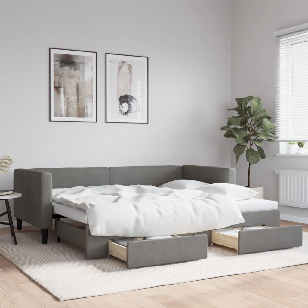 Daybed med udtræk og 2 skuffer 100x190 cm stof mørkegrå