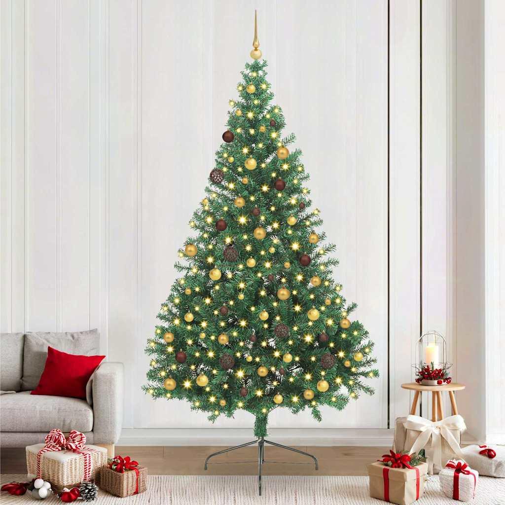 Kunstig forbelyst juletræ med 300 LED'er 240 cm grøn PVC