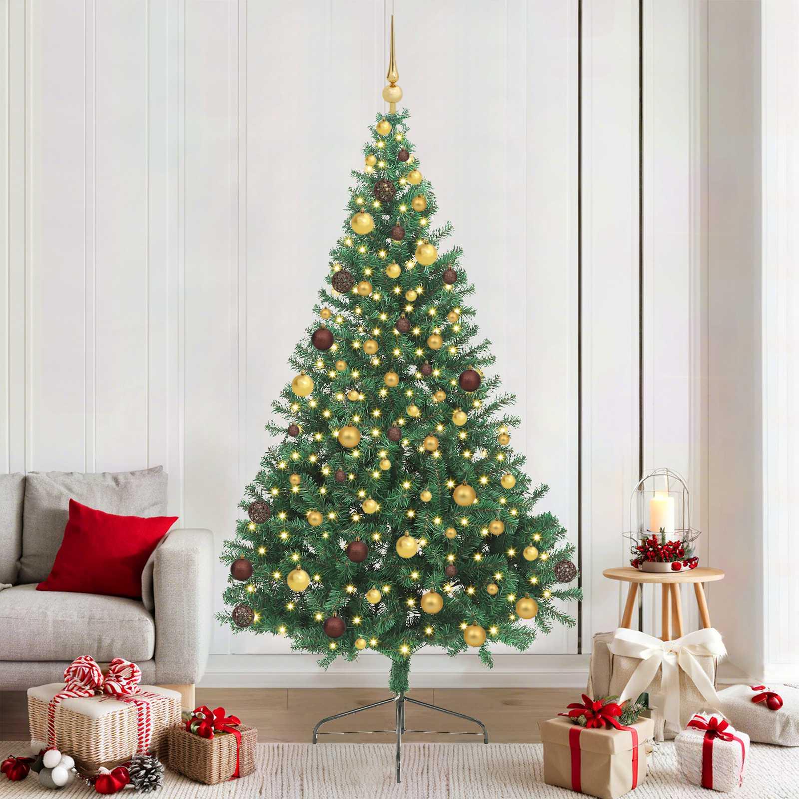 Kunstig forbelyst juletræ med 300 LED'er 210 cm grøn PVC