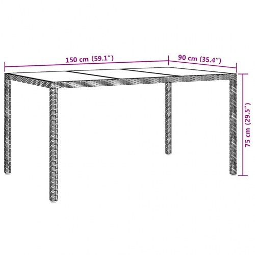 Havebord beige i polyrattan - 150 x 90 x 75 cm