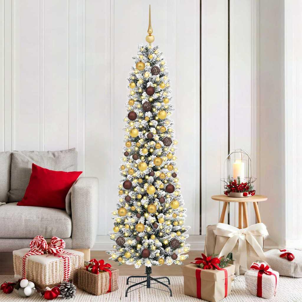 Kunstigt juletræ hvid 180 cm med LED og pynt