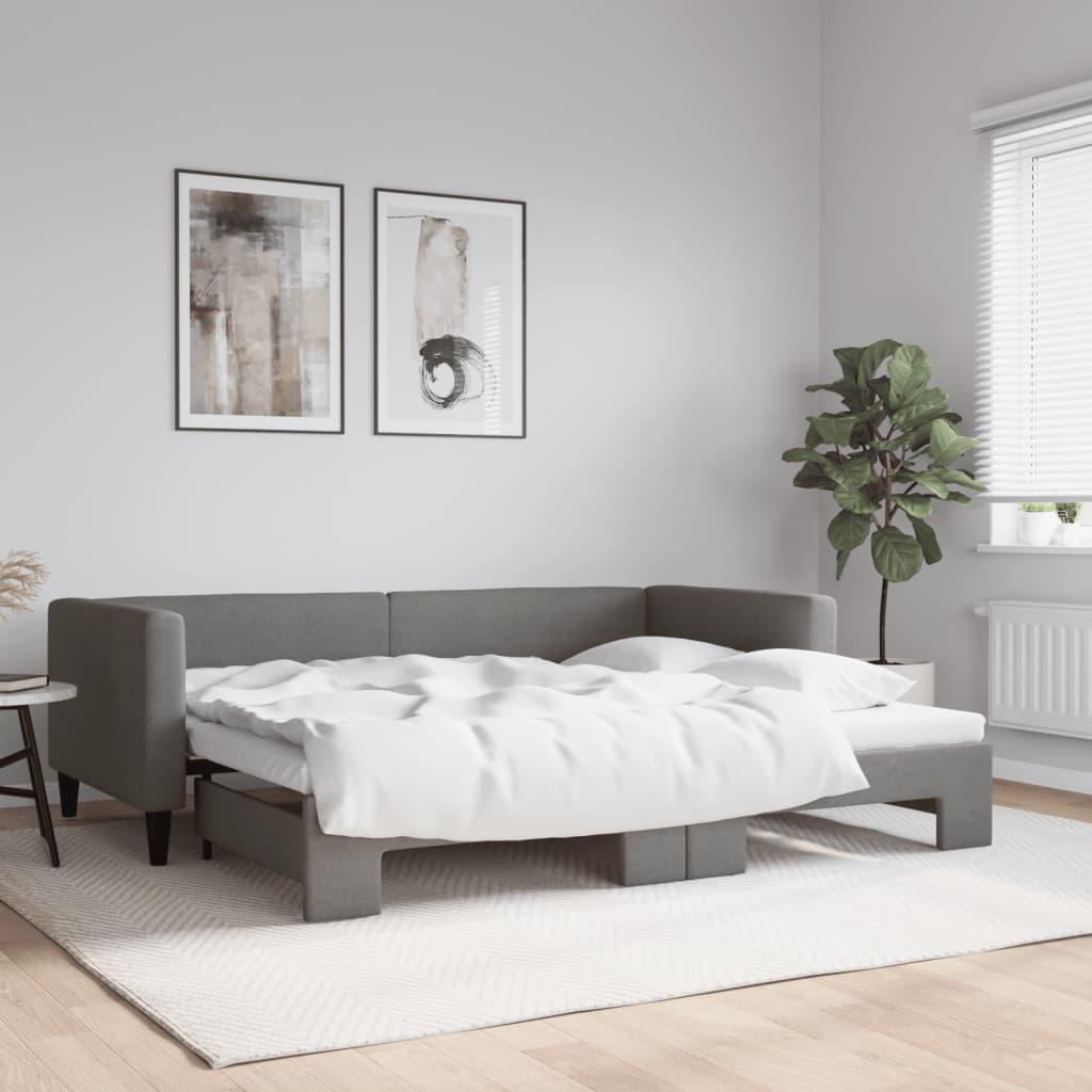 Daybed med udtræk 100x190 cm sovesofa i stof - mørkegrå billede