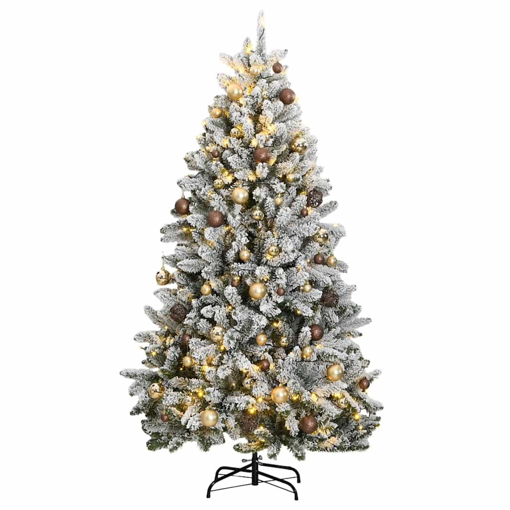 Kunstigt hængslet juletræ med 300 LED'er og kuglesæt 270 cm