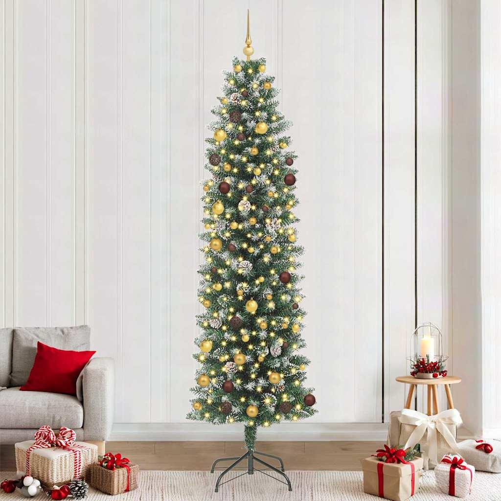 Kunstigt slankt juletræ med 300 LED-lys grøn og hvid 240 cm billede