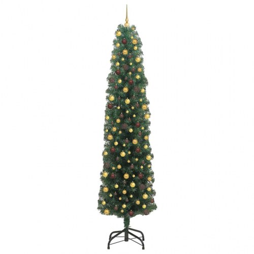 Kunstigt juletræ med LED-lys og stativ 240 cm grøn