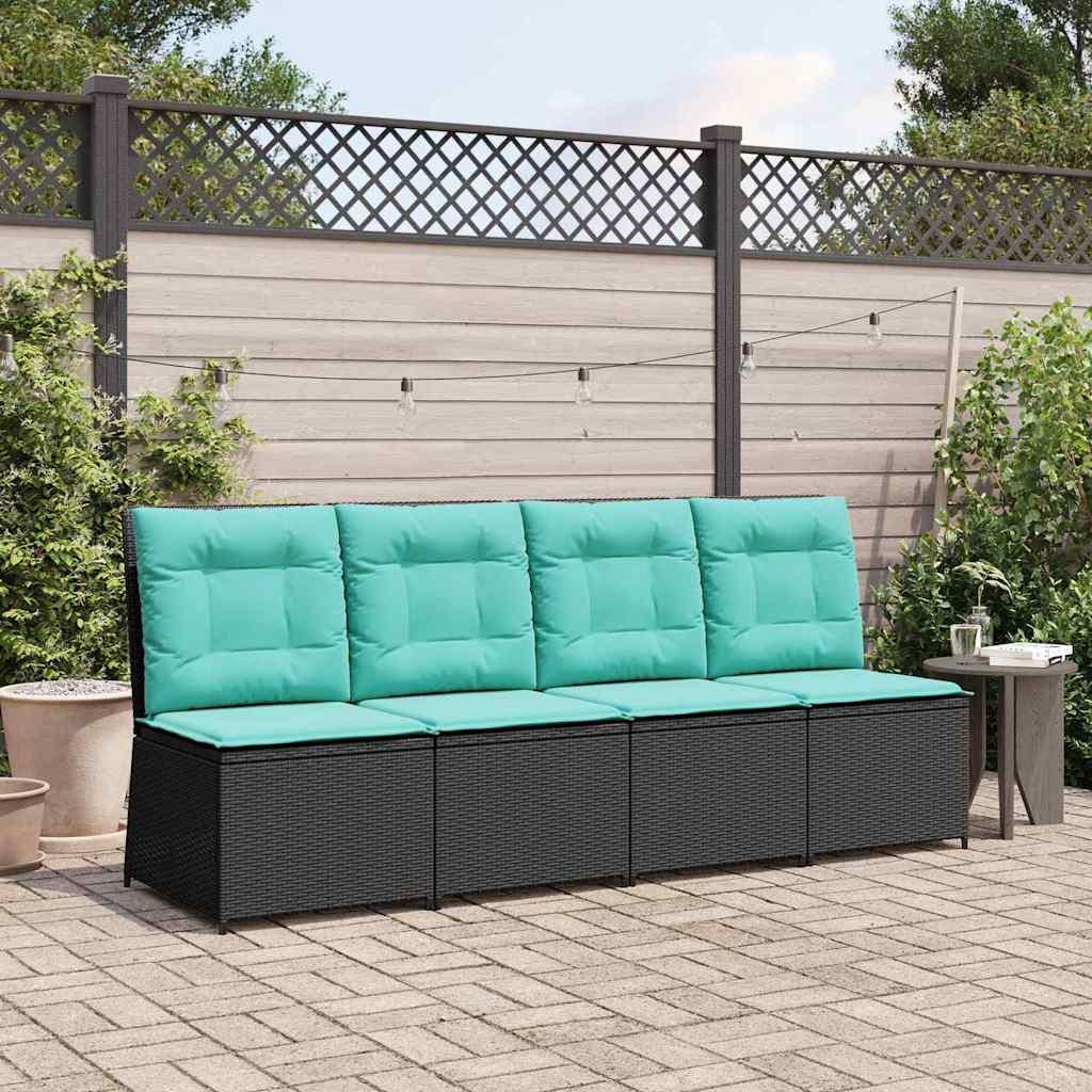Havemøbelsofa med pude i polyrattan - sort og turkis