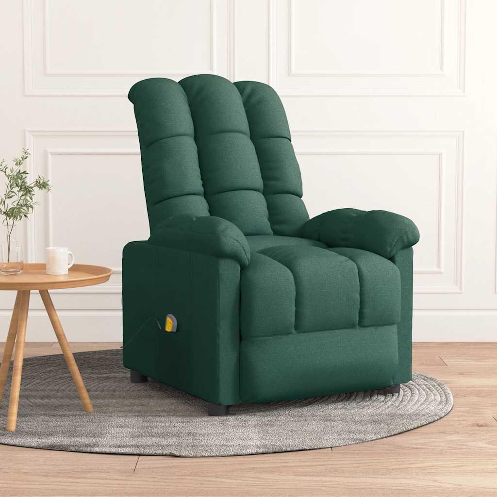 Massagestol i stof med vibrationsmassage og manuel recliner - mørkegrøn