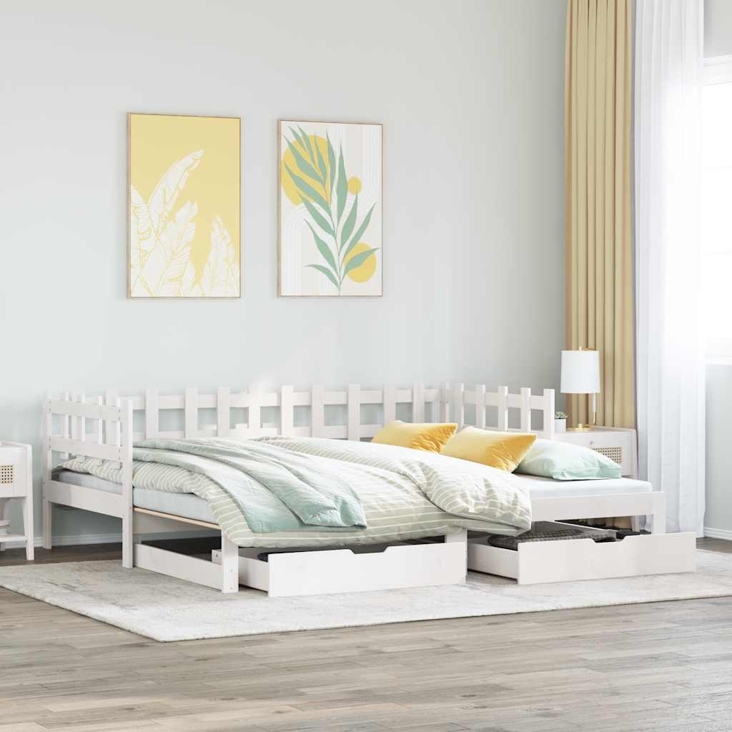 Daybed med udtræk og 2 skuffer 90x200 cm hvid