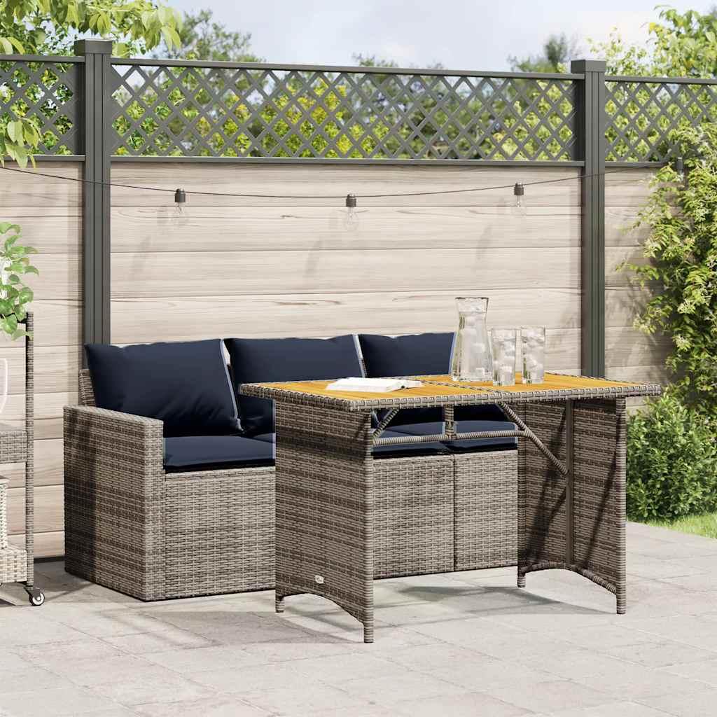 Spisebordssæt til haven 2 dele i polyrattan med hynder grå