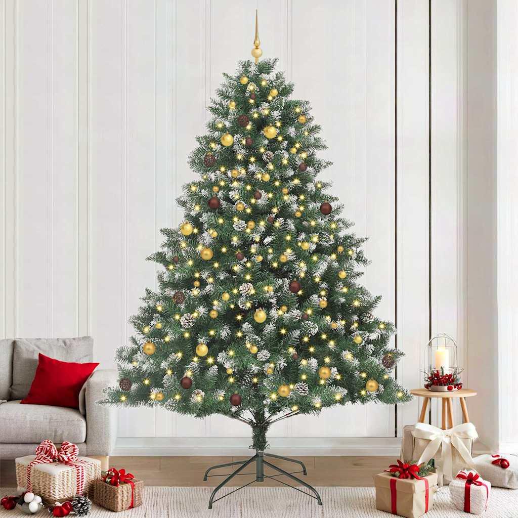 Kunstigt juletræ med LED-lys og stativ 240 cm grøn