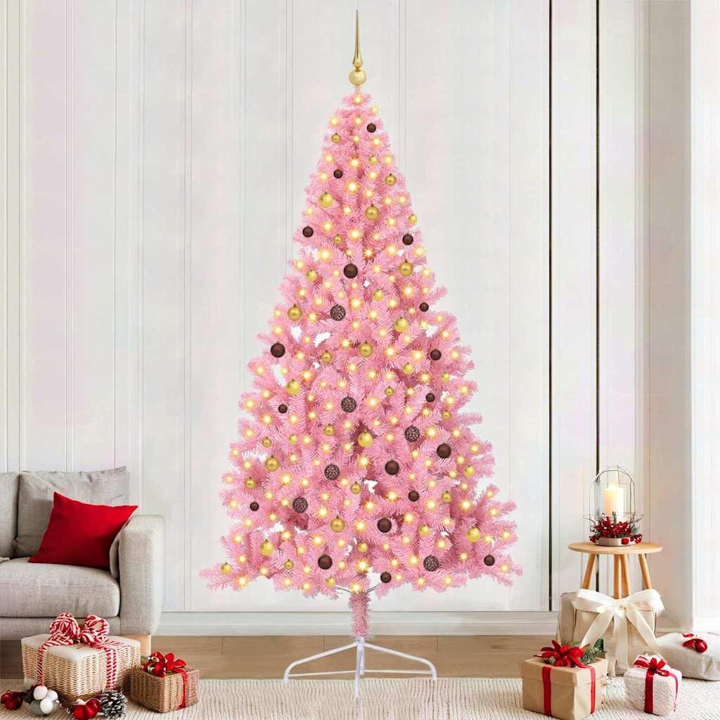 Kunstig forbelyst juletræ med 300 LED'er lyserød 240 cm PVC