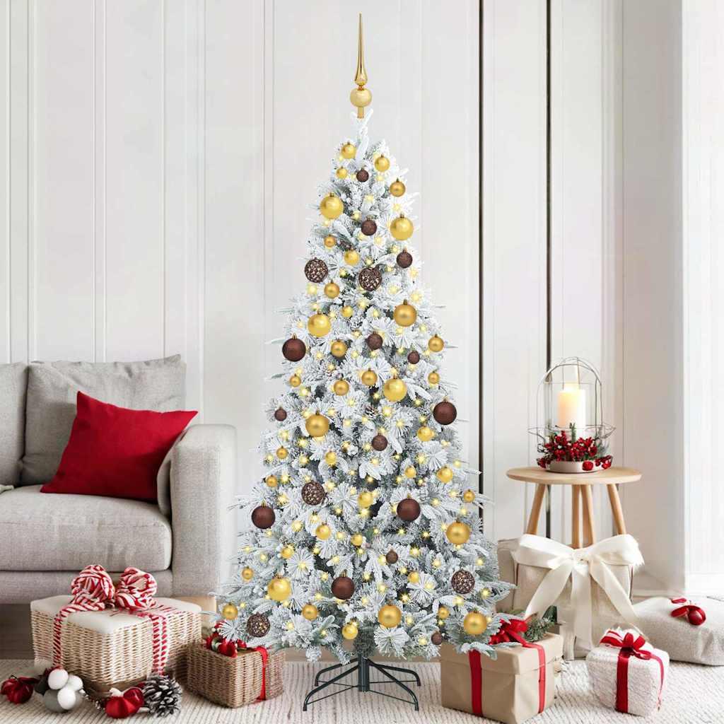 Kunstigt hinged juletræ med 300 LED'er hvid 180 cm billede