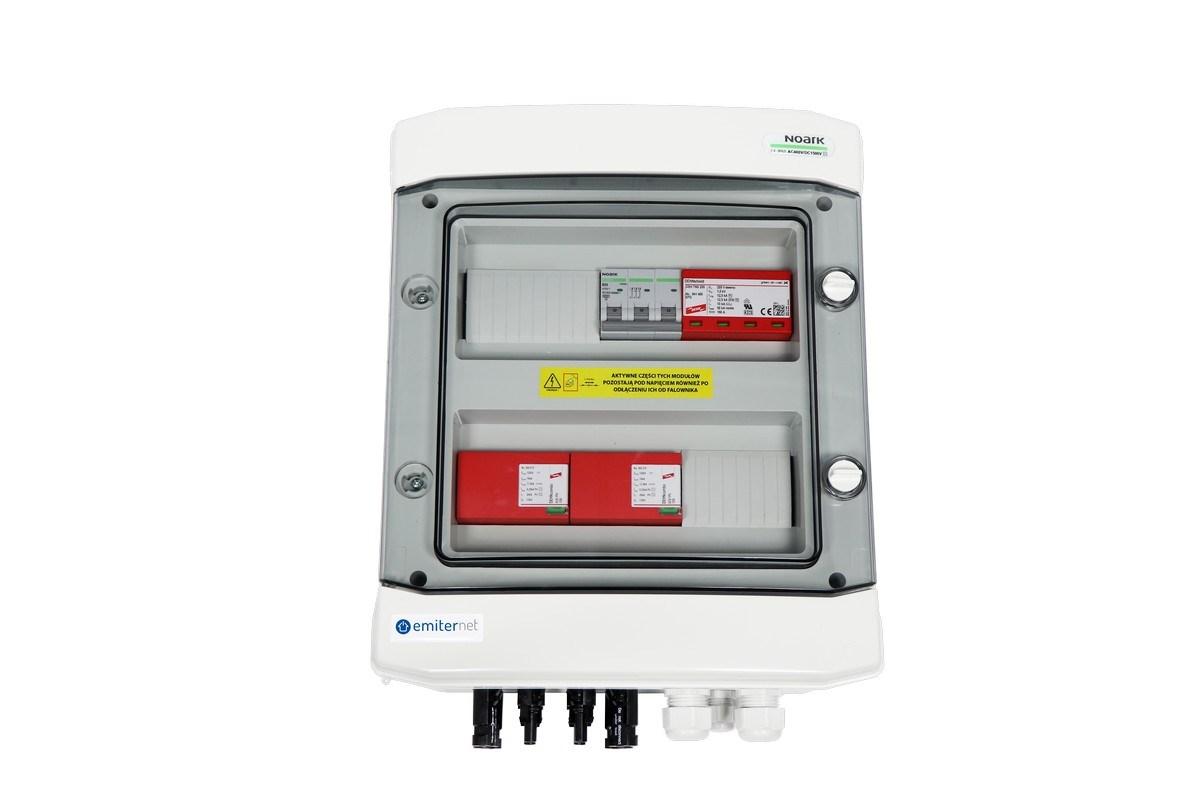 EMITER DC/AC koblingsboks IP65 med Dehn overspændingsbeskyttelse 1000 V, 2 x PV-streng, 2 x MPPT, 20 A 3-faset