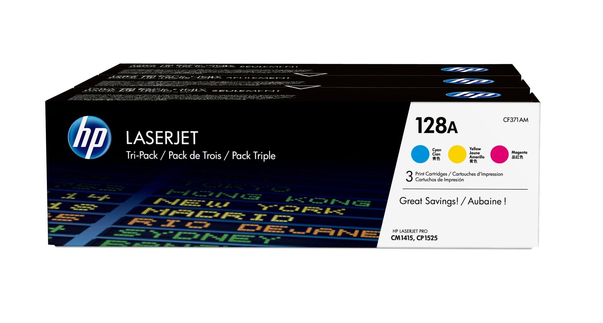 HP 128A original LaserJet toner multipack cyan/magenta/gul
