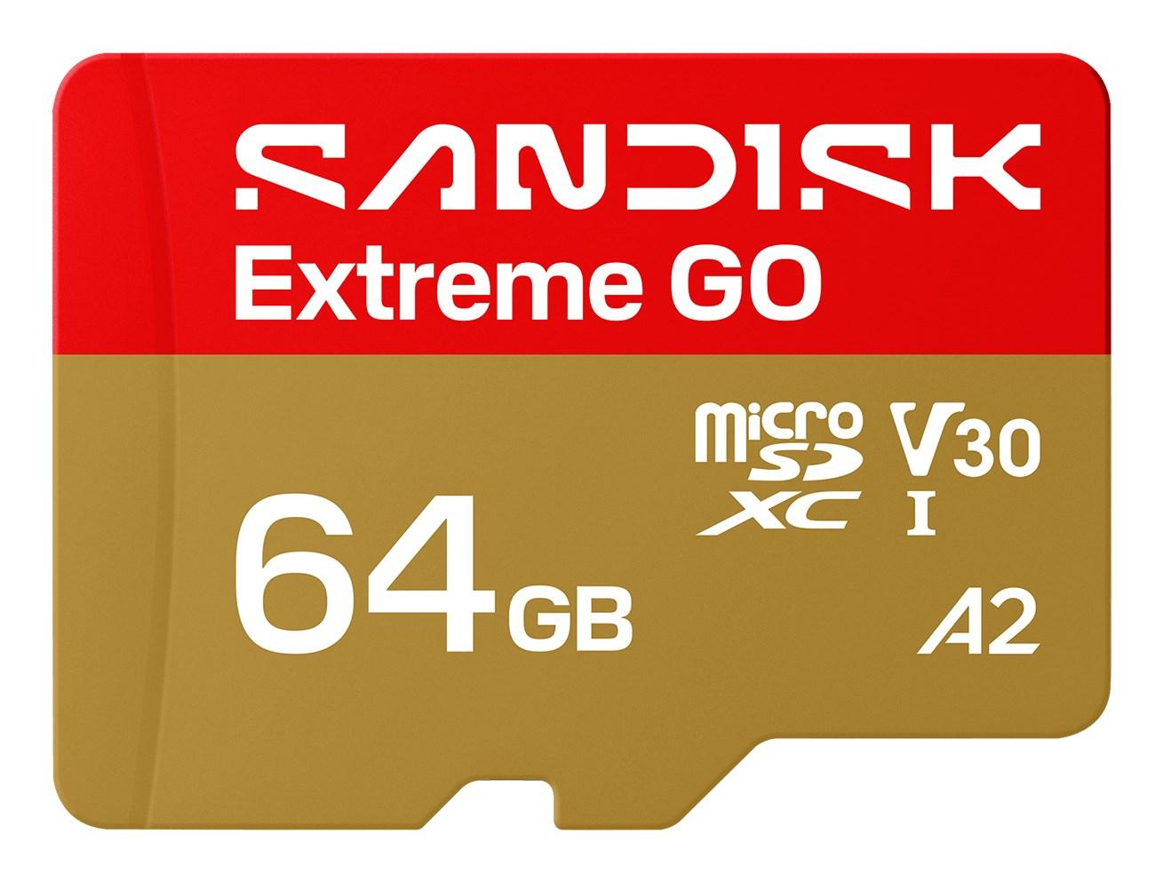 SanDisk Extreme Go - Flashhukommelseskort - 64 GB - A2 / Video Class V30 / UHS-I U1 - microSDHC UHS-I