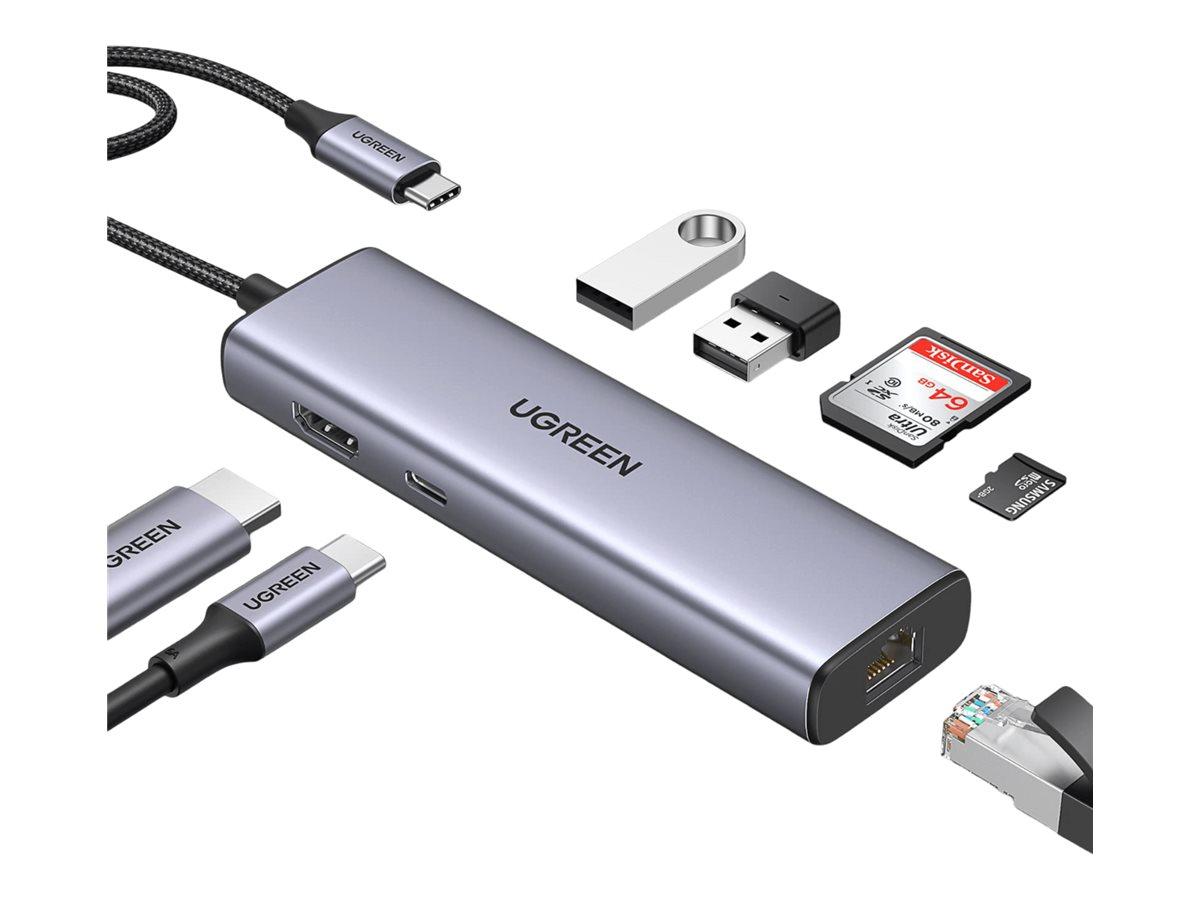Ugreen 7-i-1 USB-C hub - HDMI, Gigabit Ethernet, USB 3.0, SD/microSD, PD 100 W - Space grey