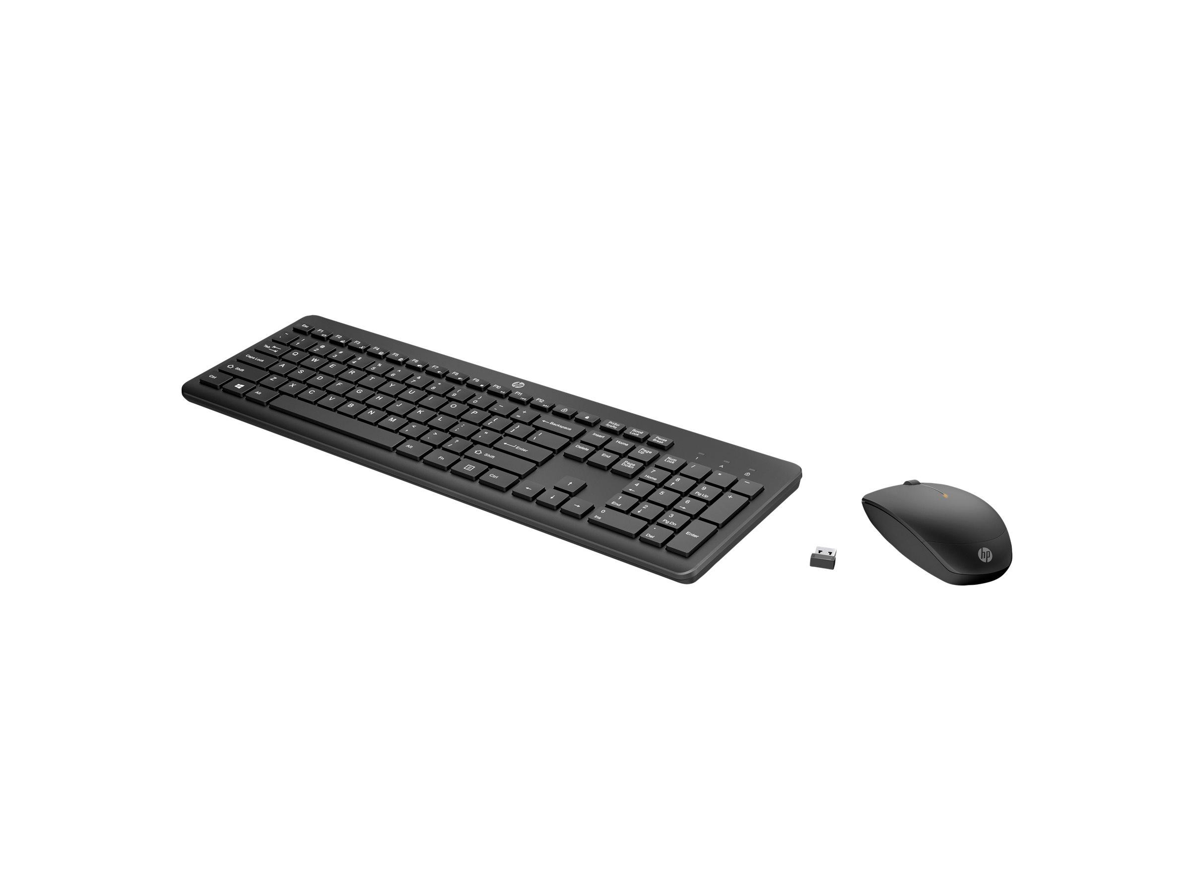 HP 235 - Sæt med mus og tastatur - 3-zones layout, lav profil tastetryk - full size - trådløs - 2.4 GHz - Pan Nordic - sort - Smart Buy