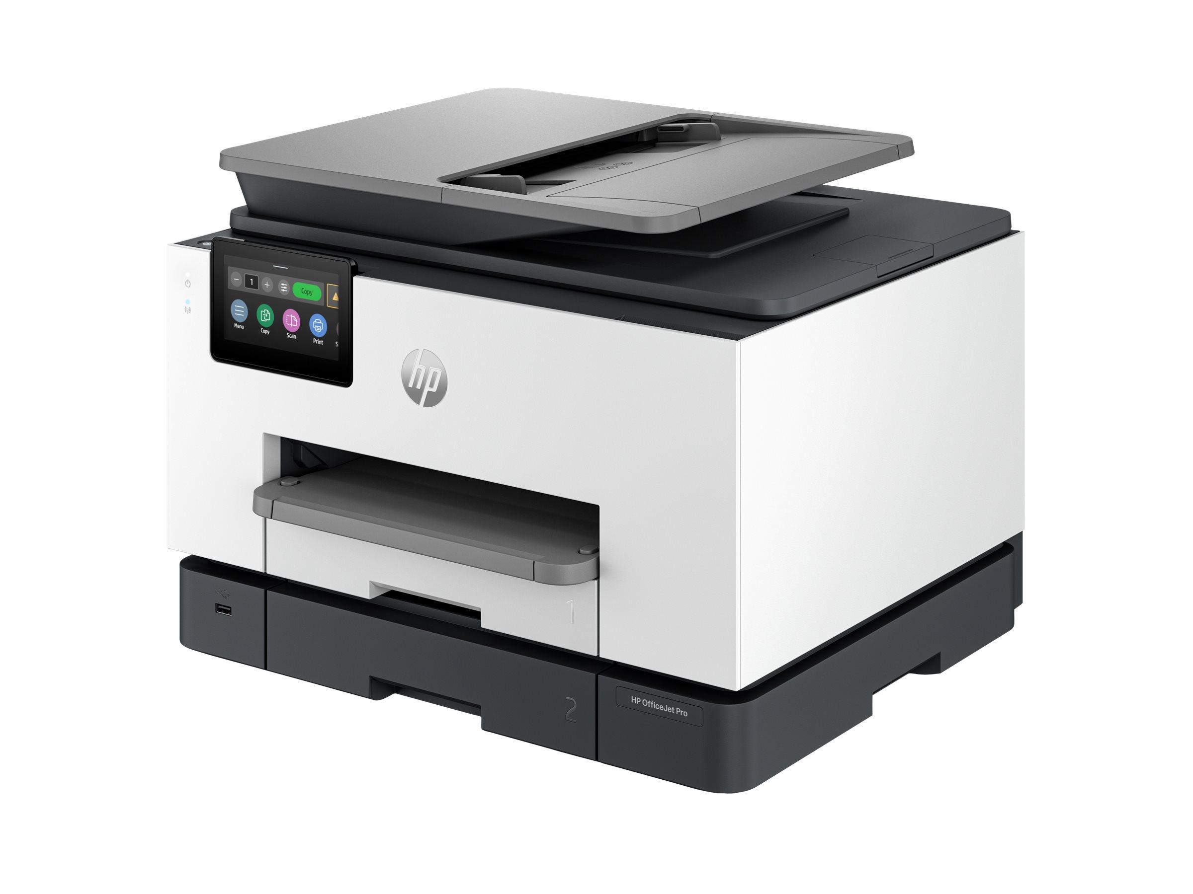 HP Officejet Pro 9132e All-in-One - Multifunktionsprinter - farve - blækprinter - Legal (216 x 356 mm) (original) - A4/Legal (medie) - op til 23 spm (kopiering) - op til 25 spm (udskriver) - 500 ark - 33.6 Kbps - USB 2.0, USB 2.0 vært, Wi-Fi(ac), Bluetooth, LAN