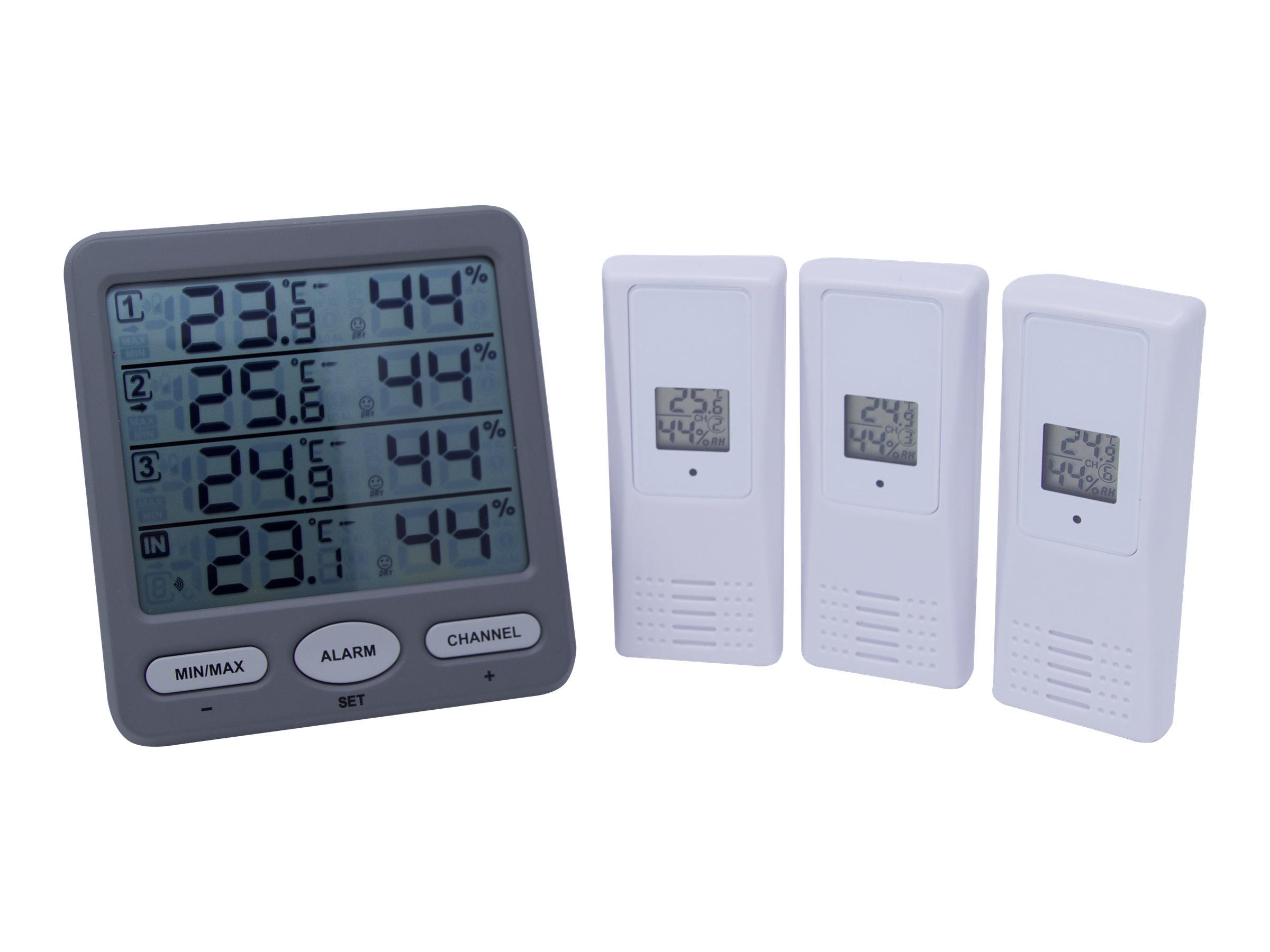 TFA Dostmann Klima-Monitor 30.3054.10 - digital termo-hygrometer med 3 trådløse sensorer, grå