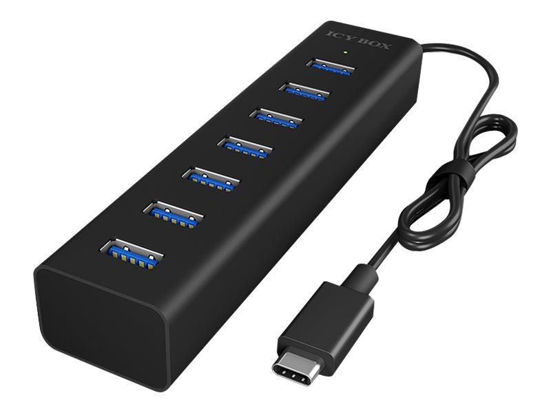 RaidSonic ICY BOX IB-HUB1700-C3 - USB-C til 7-port USB 3.0 hub (sort)