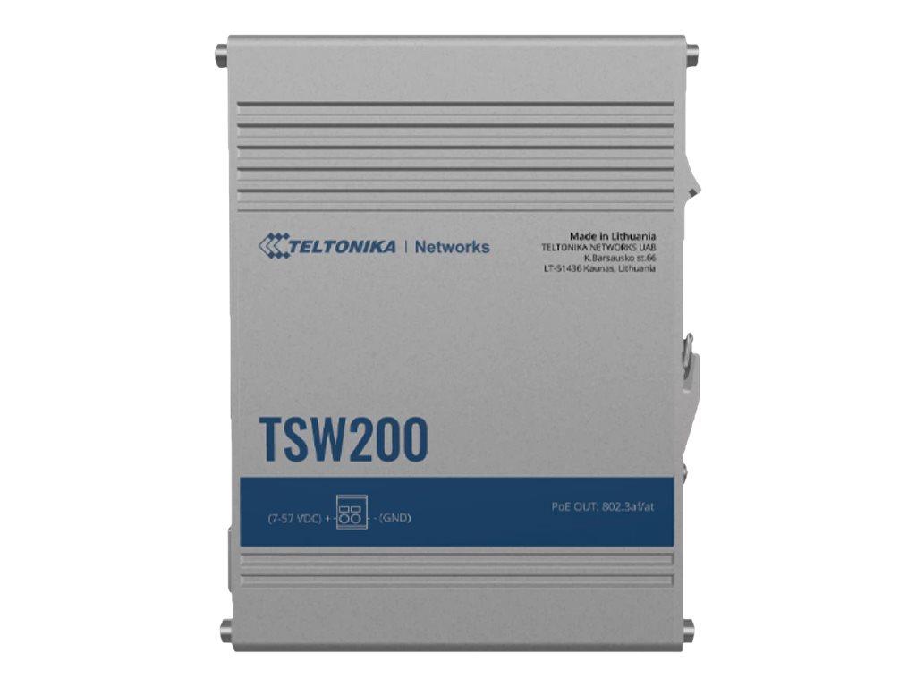 Teltonika TSW200 - Switch - ikke administreret - 8 x 10/100/1000 (PoE+) + 2 x SFP - DIN monterbar på skinne, overflademonterbar - PoE+ (240 W) - DC strøm