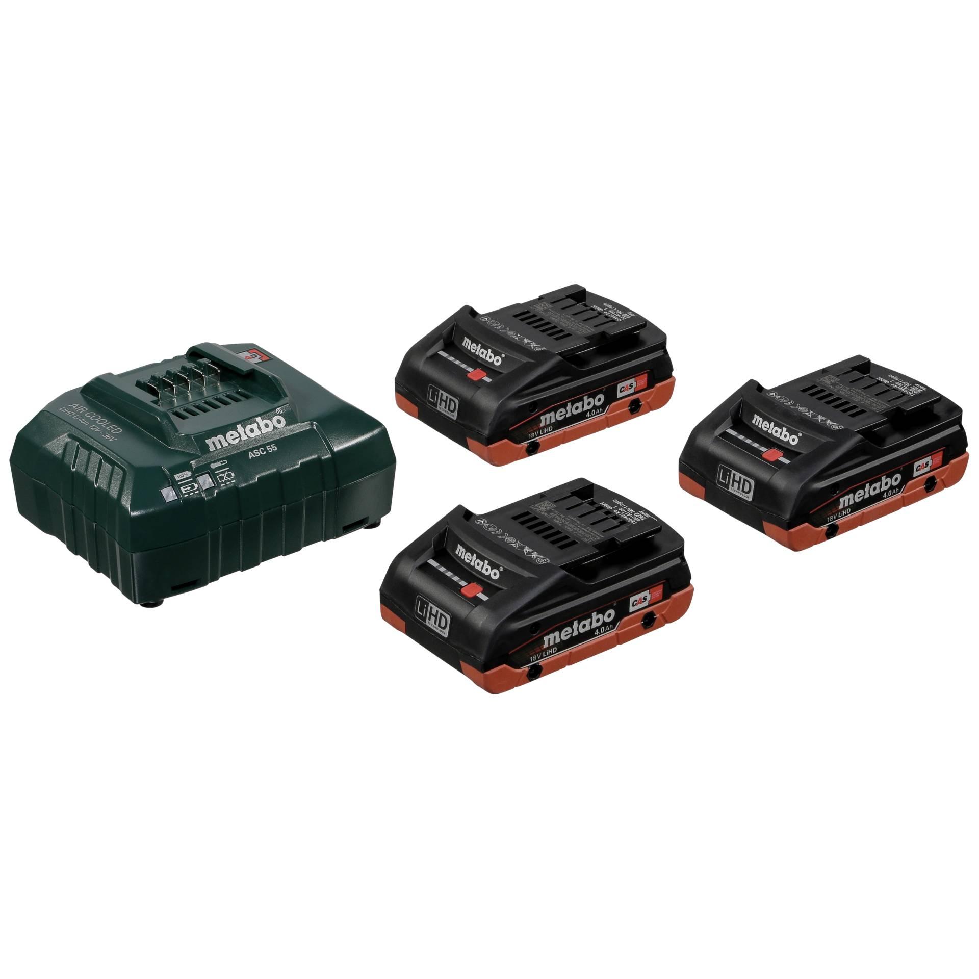 Metabo Basic Set - 3 x LiHD 4,0 Ah batterier + lader (18 V)