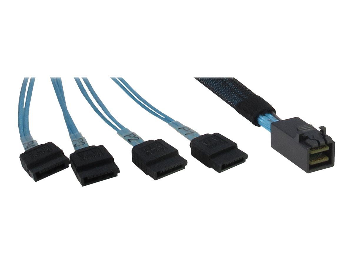 SAS-kabel 12 Gbit/s til 4x Mini SAS HD til SATA 50 cm - Inter-Tech, sort/blå