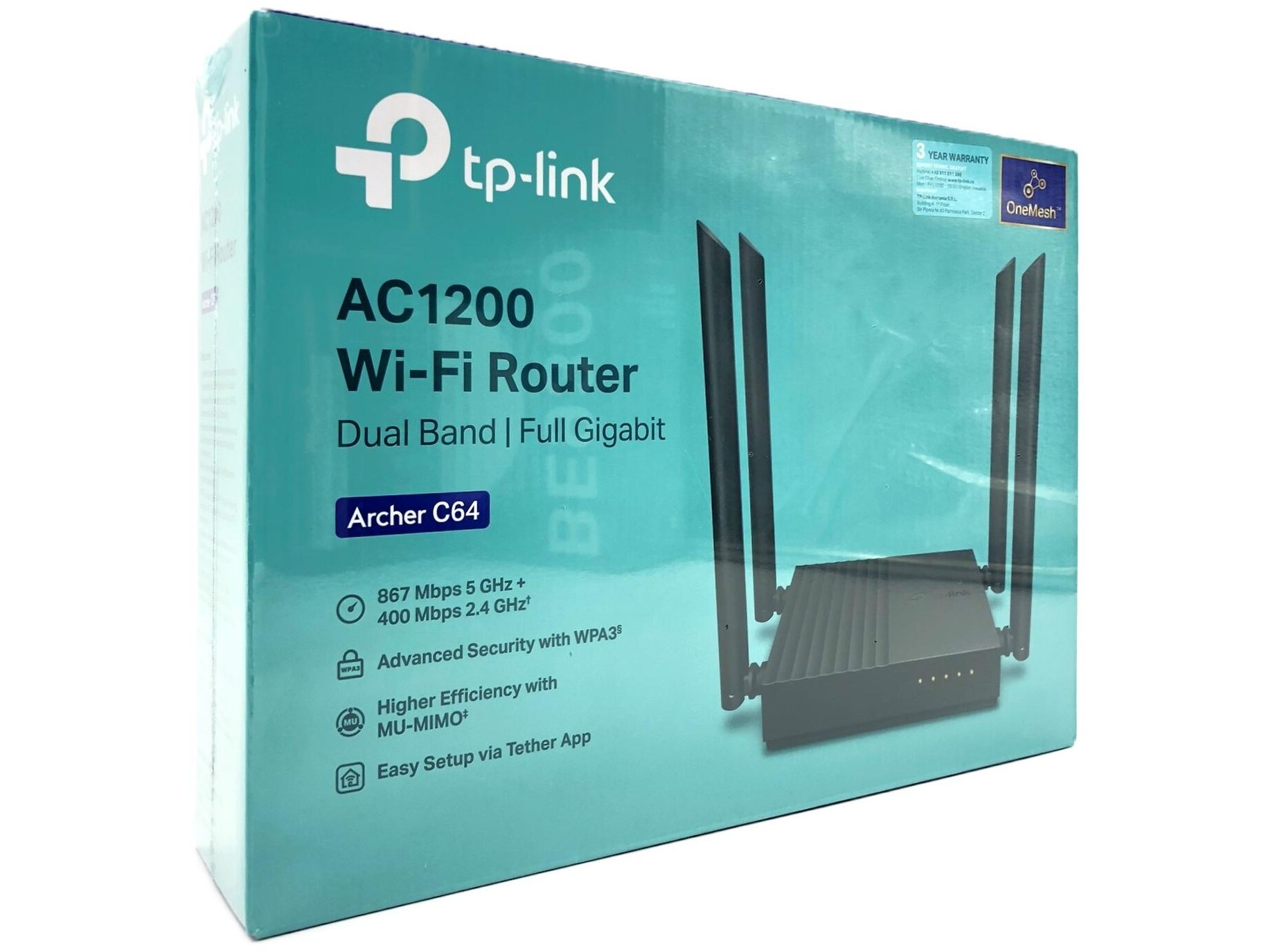 TP-Link Archer C64, Wi-Fi 5 (802.11ac), Dual-band (2,4 GHz / 5 GHz), Ethernet LAN, Sort, Bordplade router