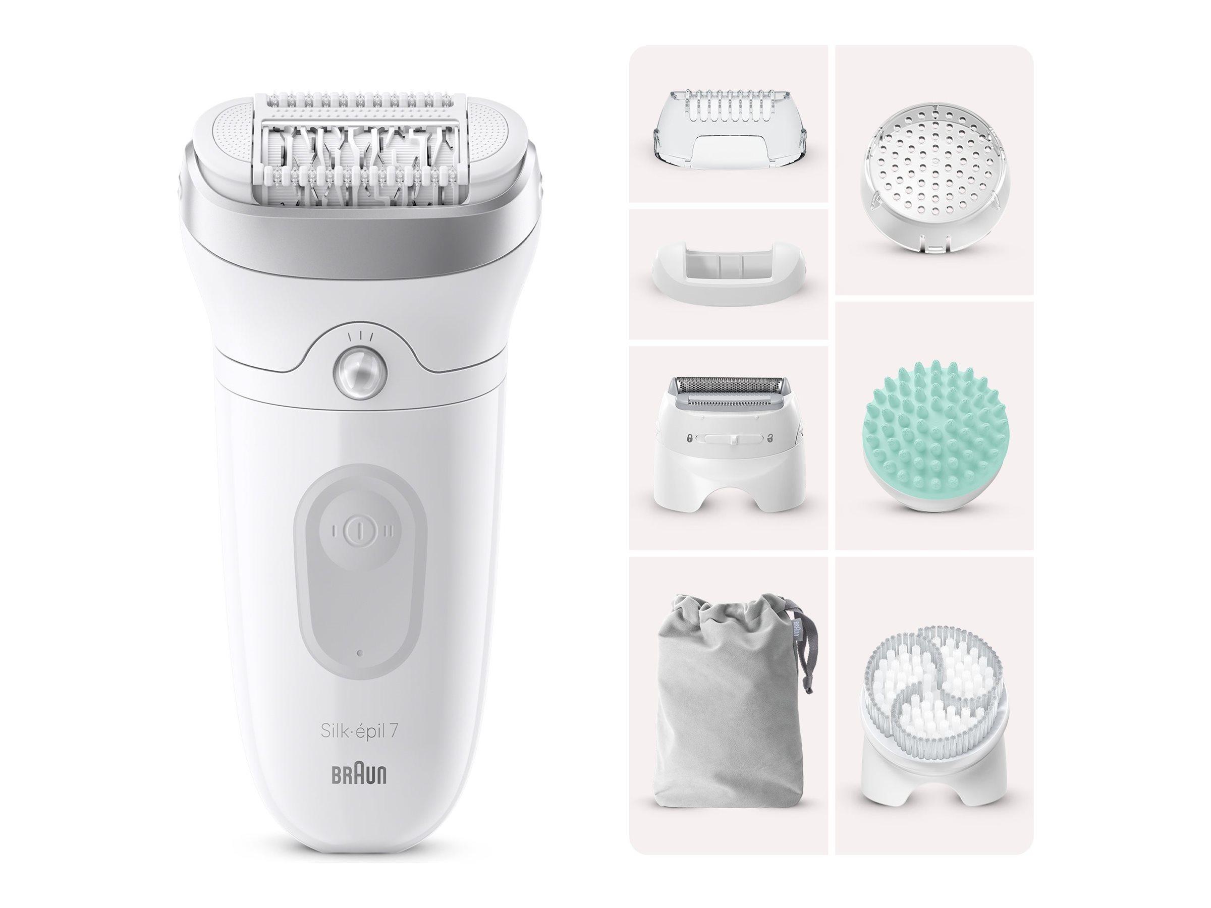 Braun Silk-épil 7 SE7-081 epilator med barberhoved og eksfolierende hoved - hvid