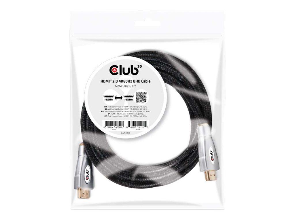 Club 3D CAC-2312 HDMI 2.0 kabel 5 m - sort, 4K 60 Hz, HDMI han til HDMI han med Ethernet