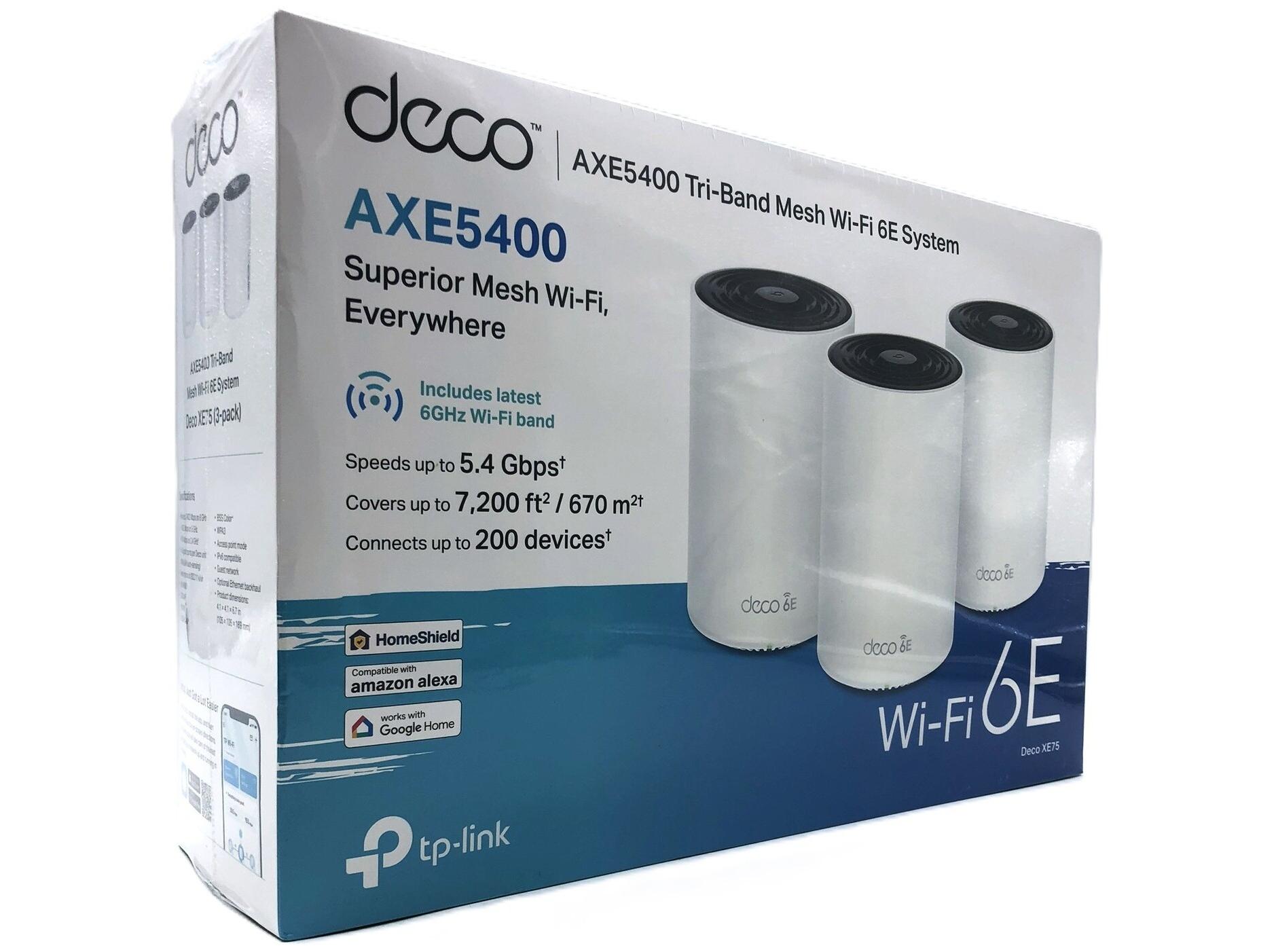 TP-Link | Deco XE75 V1 - Wi-Fi-system (3 routere) - op til 7200 sq.ft - mesh - GigE - Wi-Fi 6E - Tri-Band