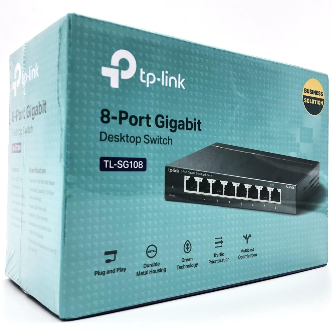 TP-Link TL-SG108 8-port Gigabit desktop switch i metal - ikke administreret, til vægmontering