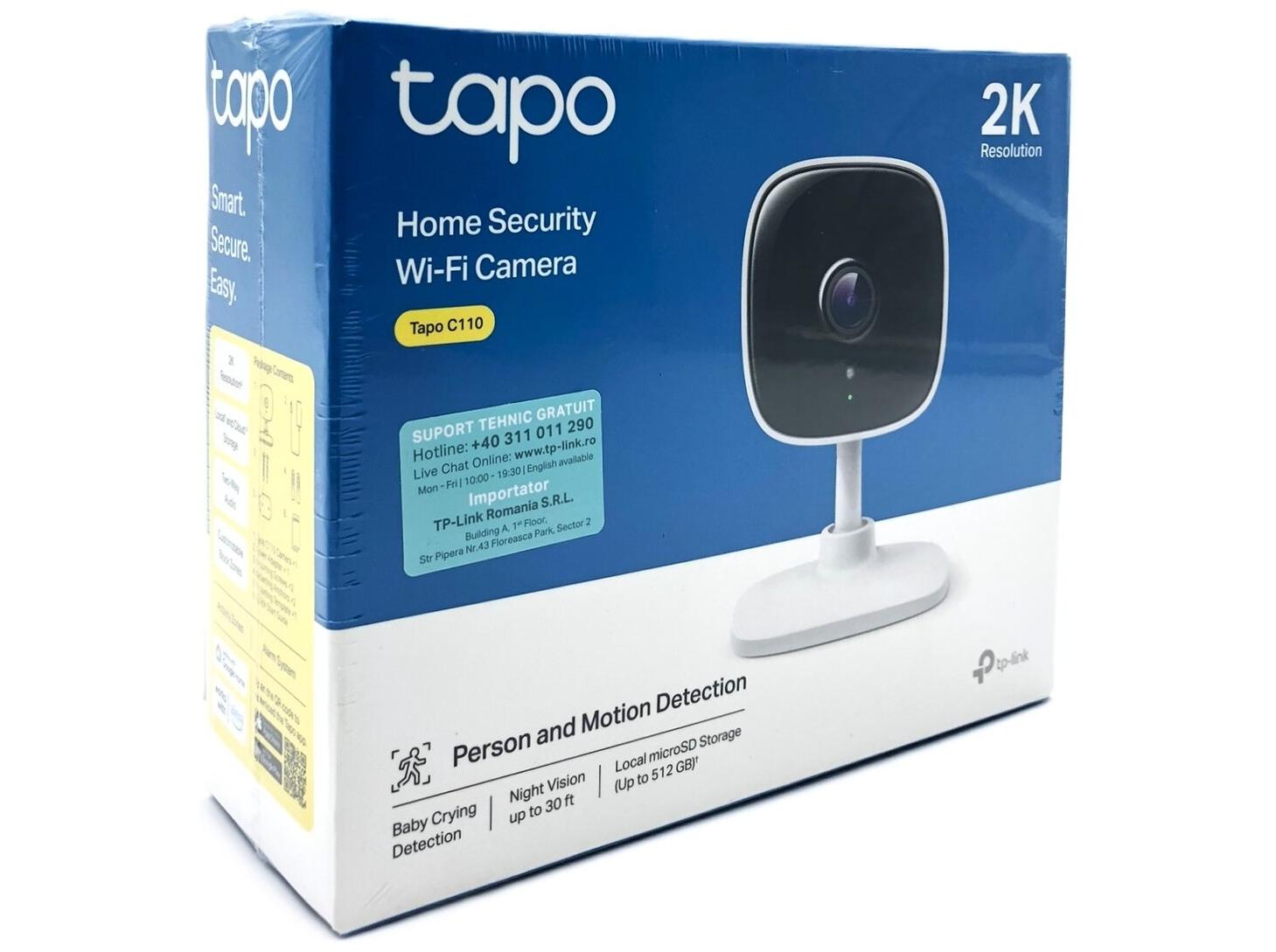 TP-Link Tapo C110, IP-sikkerhedskamera, Indendørs, Trådløs, FCC, IC, CE, NCC, Skrivebord, Hvid, Sort