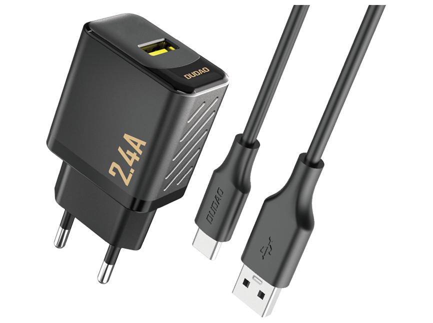 USB-oplader Dudao A23TEU 12 W med USB-C kabel 1 m - sort