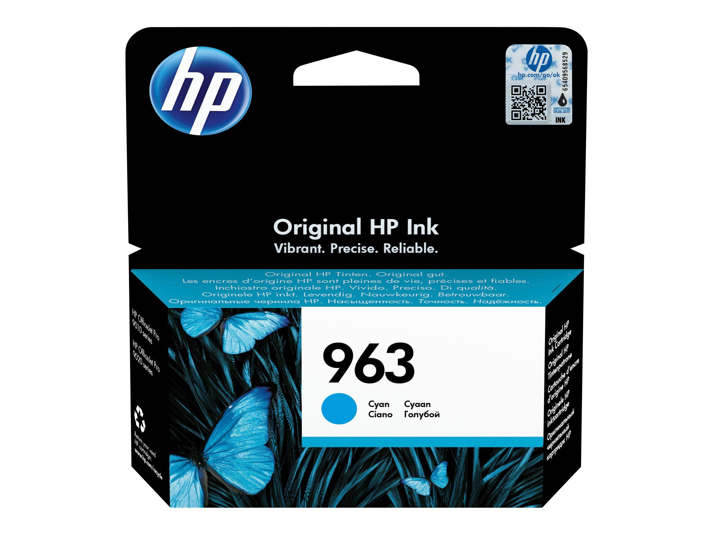 HP 963 - 10.74 ml - cyan - original - blækpatron - for Officejet Pro 9010, 9012, 9014, 9015, 9016, 9019, 9020, 9022, 9025